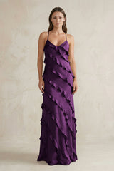 Spaghetti Straps Sheath Stain Ruffled Bridesmaid Dress in Plum - KISS BRIDAL Bridesmaid Dresses