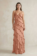 Spaghetti Straps Sheath Stain Ruffled Bridesmaid Dress in Rosette - KISS BRIDAL Bridesmaid Dresses