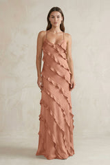 Spaghetti Straps Sheath Stain Ruffled Bridesmaid Dress in Rosette - KISS BRIDAL Bridesmaid Dresses