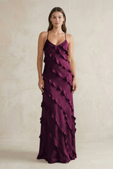 Spaghetti Straps Sheath Stain Ruffled Bridesmaid Dress in Sangria - KISS BRIDAL Bridesmaid Dresses