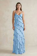 Spaghetti Straps Sheath Stain Ruffled Bridesmaid Dress in Sky Blue - KISS BRIDAL Bridesmaid Dresses
