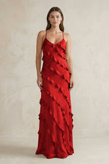 Spaghetti Straps Sheath Stain Ruffled Bridesmaid Dress in Spice - KISS BRIDAL Bridesmaid Dresses