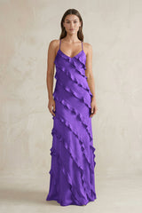 Spaghetti Straps Sheath Stain Ruffled Bridesmaid Dress in Tahiti - KISS BRIDAL Bridesmaid Dresses