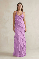 Spaghetti Straps Sheath Stain Ruffled Bridesmaid Dress in Vintage Mauve - KISS BRIDAL Bridesmaid Dresses