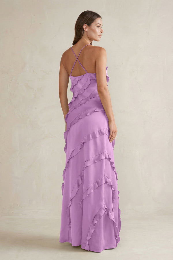 Spaghetti Straps Sheath Stain Ruffled Bridesmaid Dress in Vintage Mauve - KISS BRIDAL Bridesmaid Dresses