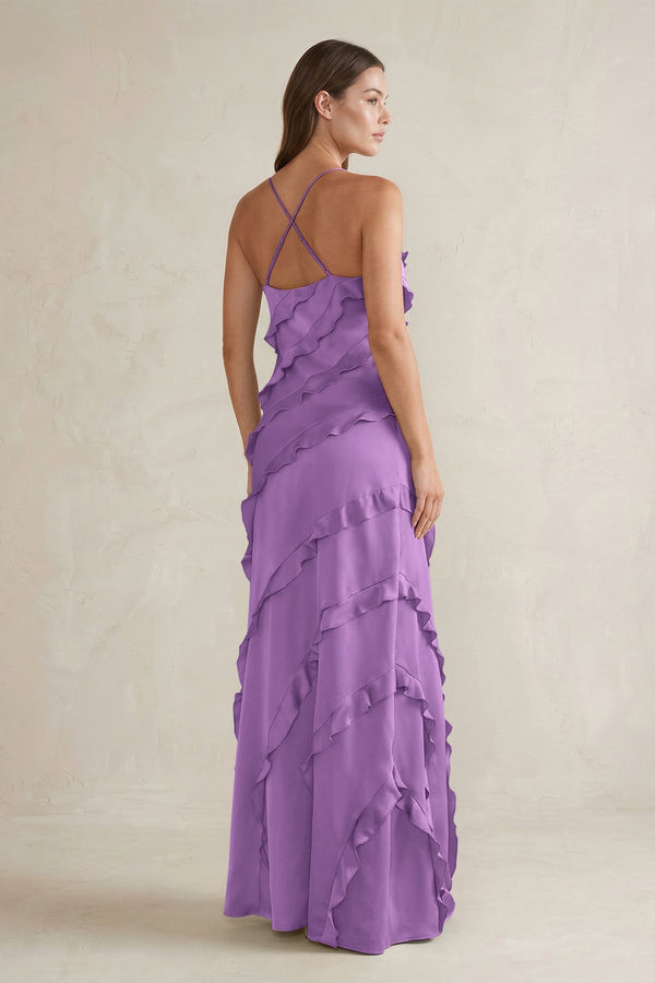 Spaghetti Straps Sheath Stain Ruffled Bridesmaid Dress in Wisteria - KISS BRIDAL Bridesmaid Dresses