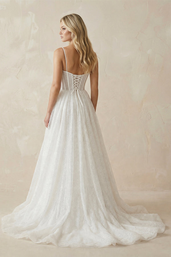 Ivory A - Line Glitter Tulle Wedding Dress - KISS BRIDAL Wedding 