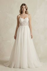 Spaghetti Straps Tulle A - Line Wedding Dress in Ivory - KISS BRIDAL Wedding Dresses