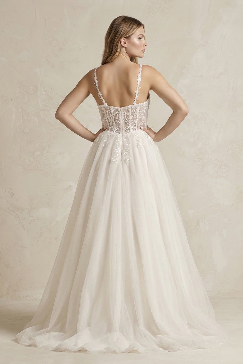 Spaghetti Straps Tulle A - Line Wedding Dress in Ivory - KISS BRIDAL Wedding Dresses