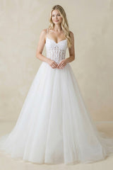 Spaghetti Straps Tulle Ball - Gown Corset Wedding Dress in White - KISS BRIDAL Wedding Dresses
