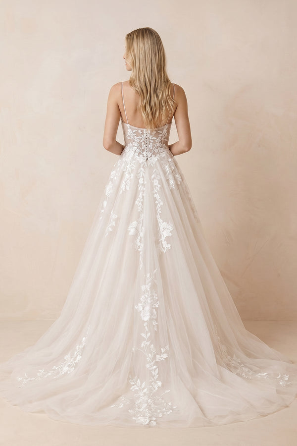 Ivory Lace Corset V - Neck A - Line Wedding Dress - KISS BRIDAL Wedding Dresses