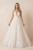 Ivory Lace Corset V - Neck A - Line Wedding Dress - KISS BRIDAL Wedding Dresses