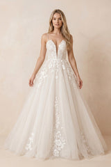 Ivory Lace Corset V - Neck A - Line Wedding Dress - KISS BRIDAL Wedding Dresses