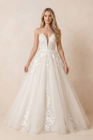 Ivory Lace Corset V - Neck A - Line Wedding Dress - KISS BRIDAL Wedding Dresses