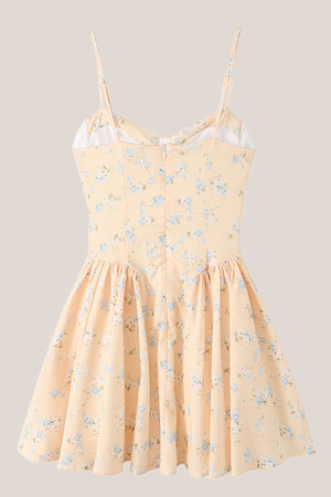 Spaghetti Straps Warm Rose Print Cotton Mini Dress in Yellow– SHE IS ME Dresses
