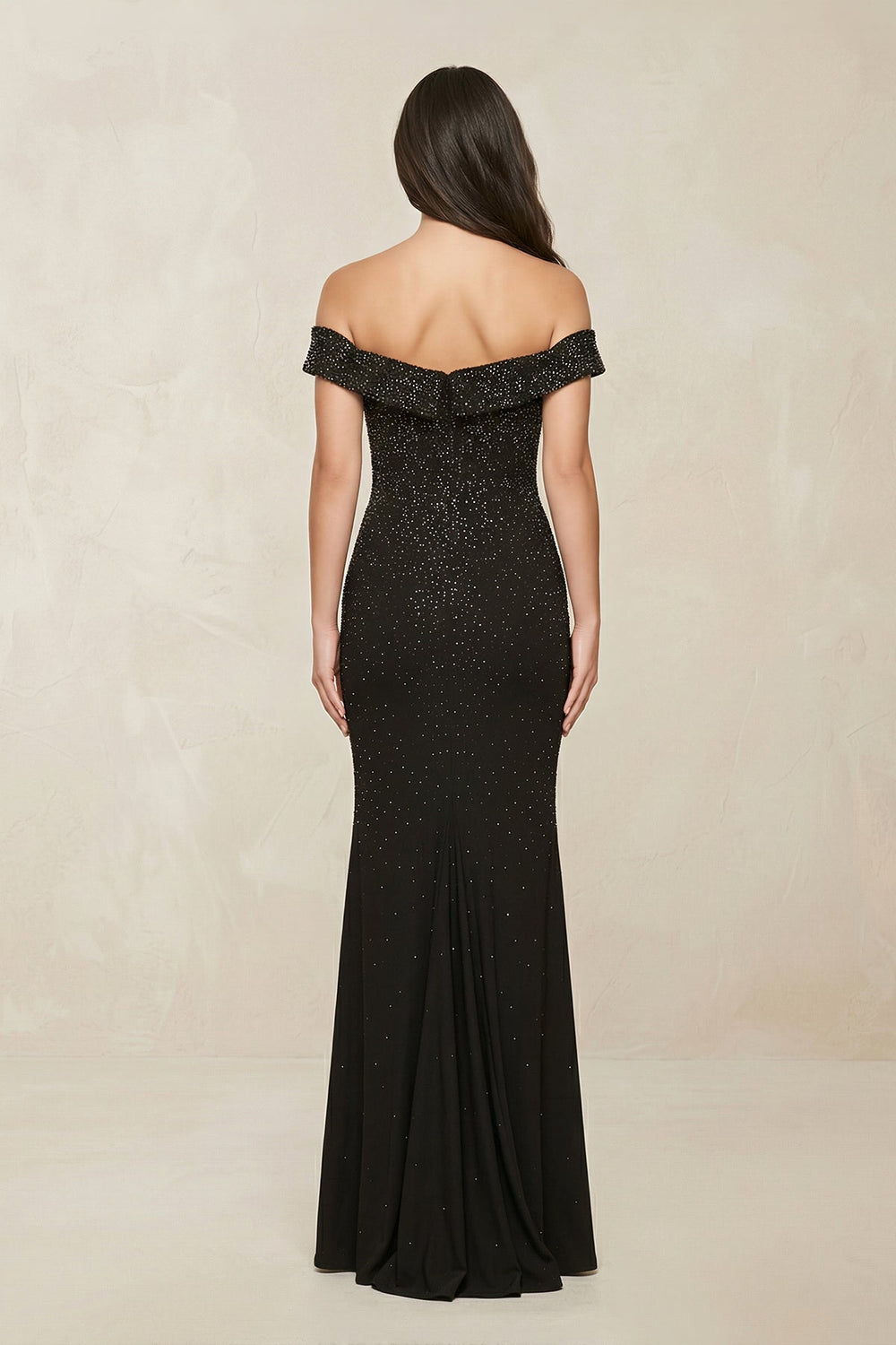 Sparkly Beaded Sheath Off - the - Shoulder Wedding Dress in Black - KISS BRIDAL Wedding Dresses