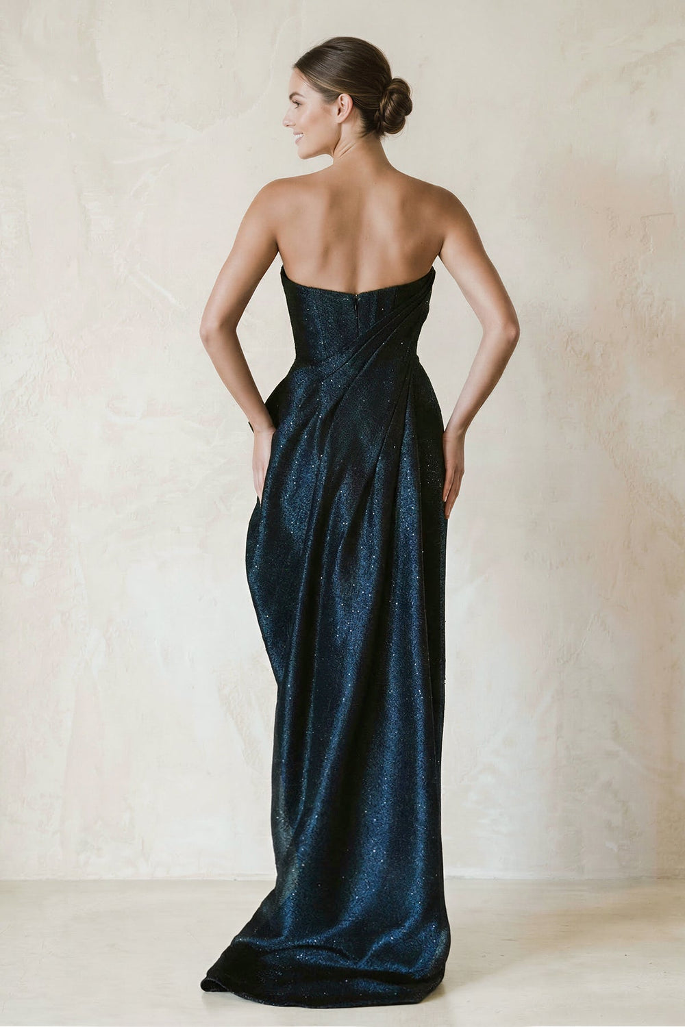 Sparkly Satin Strapless Ruched Weding Dress in Black - KISS BRIDAL Wedding Dresses