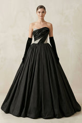 Sparkly Strapless Satin Ball Gown Wedding Dresss in Black - KISS BRIDAL Wedding Dresses