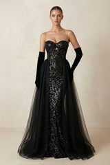 Sparkly Sweetheart Sequined Keyhole Wedding Dress With Tulle Train in Black - KISS BRIDAL Wedding Dresses
