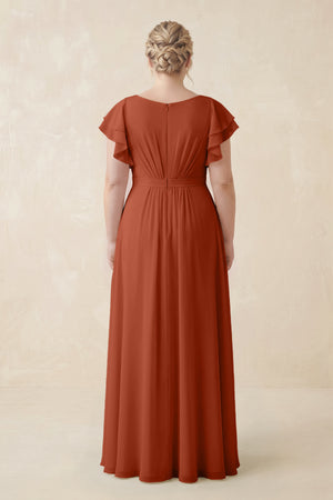 Spice Cap Sleeve Ruffled A-Line Chiffon Bridesmaid Dress (2) | KISSBRIDAL