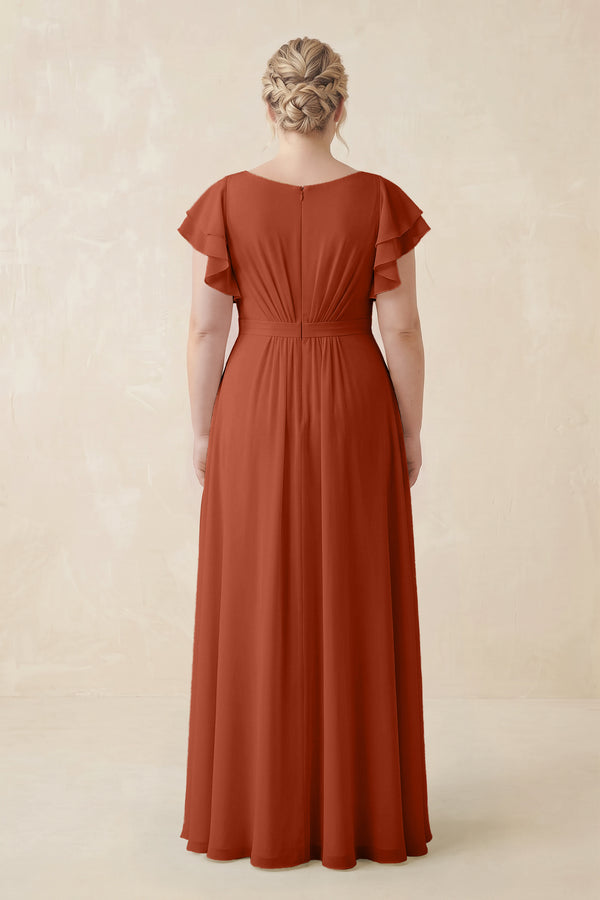 Spice Cap Sleeve Ruffled A-Line Chiffon Bridesmaid Dress (2) | KISSBRIDAL