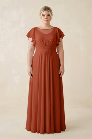 Spice Cap Sleeve Ruffled A-Line Chiffon Bridesmaid Dress | KISSBRIDAL