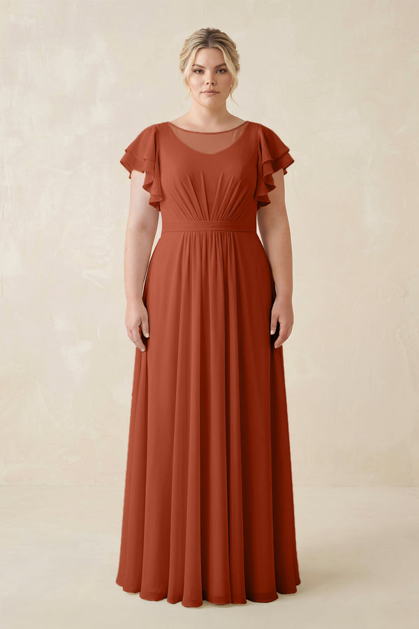 Spice Cap Sleeve Ruffled A-Line Chiffon Bridesmaid Dress | KISSBRIDAL