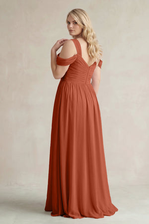 Spice Off-the-Shoulder A-Line Chiffon Bridesmaid Dress With Slit (2) | KISSBRIDAL