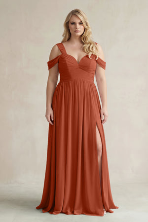 Spice Off-the-Shoulder A-Line Chiffon Bridesmaid Dress With Slit | KISSBRIDAL