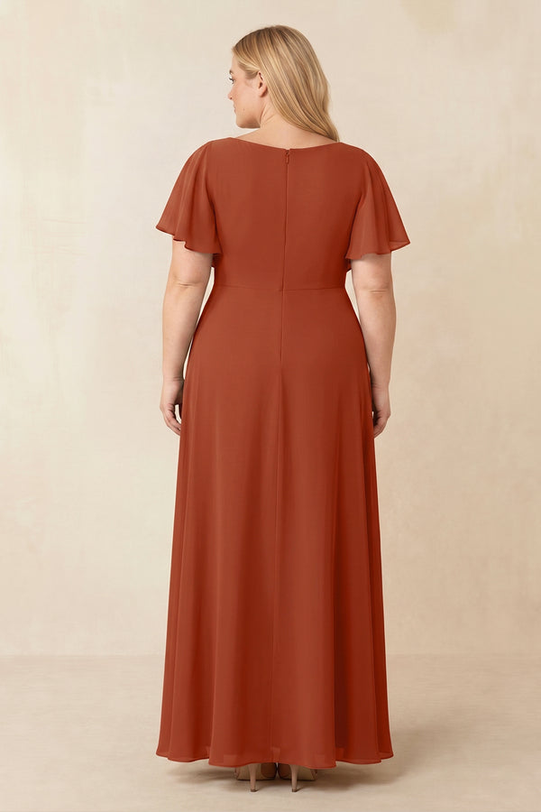 Spice Short Sleeves Bateau A-Line Chiffon Bridesmaid Dress (2) | KISSPROM