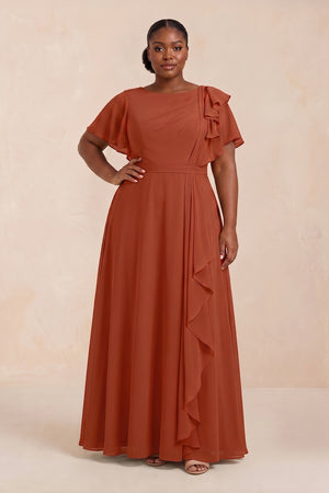 Spice Short Sleeves Bateau A-Line Chiffon Bridesmaid Dress (3) | KISSPROM