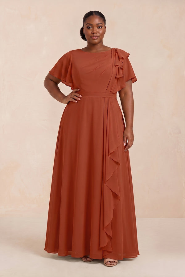 Spice Short Sleeves Bateau A-Line Chiffon Bridesmaid Dress (3) | KISSPROM