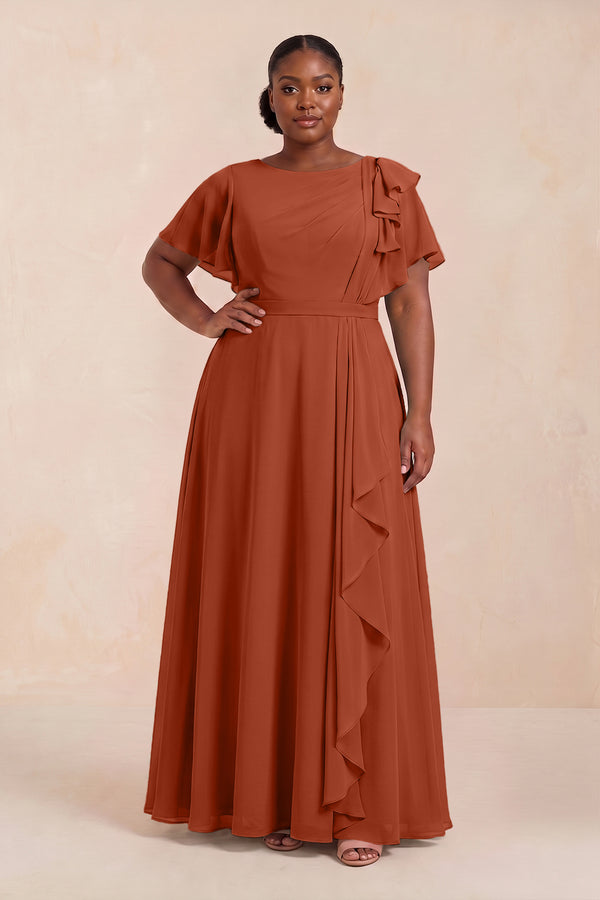Spice Short Sleeves Bateau A-Line Chiffon Bridesmaid Dress (3) [sizeplus] | KISSBRIDAL
