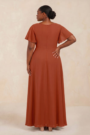 Spice Short Sleeves Bateau A-Line Chiffon Bridesmaid Dress (4) | KISSPROM