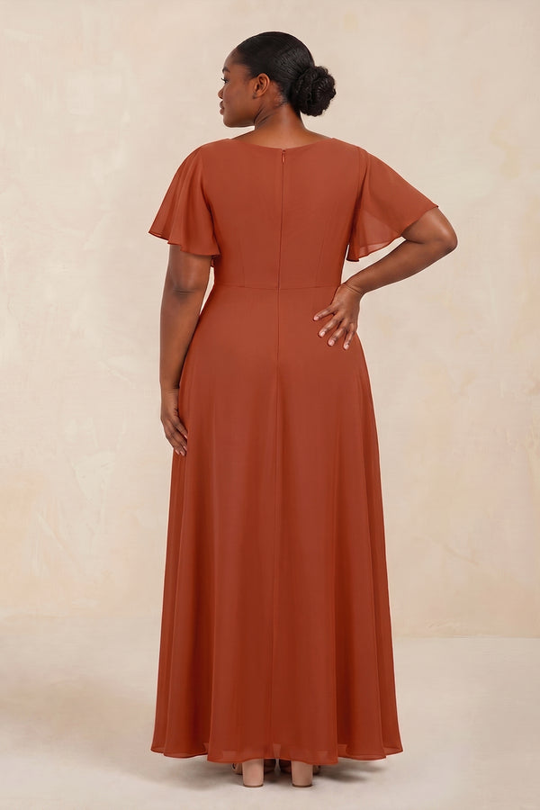 Spice Short Sleeves Bateau A-Line Chiffon Bridesmaid Dress (4) | KISSPROM