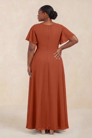 Spice Short Sleeves Bateau A-Line Chiffon Bridesmaid Dress (4) [sizeplus] | KISSBRIDAL