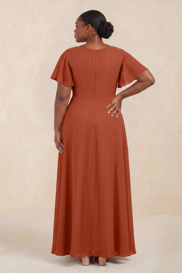 Spice Short Sleeves Bateau A-Line Chiffon Bridesmaid Dress (4) [sizeplus] | KISSBRIDAL