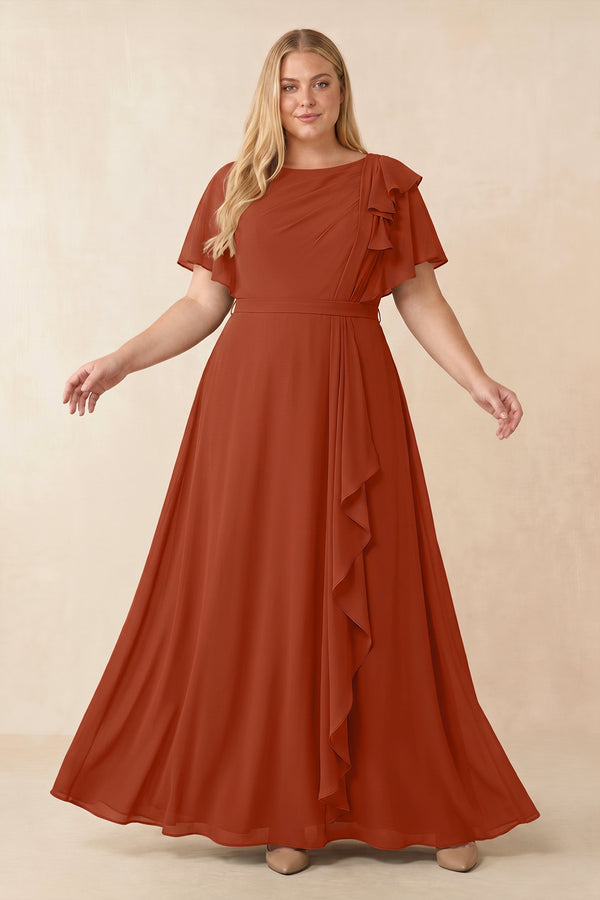 Spice Short Sleeves Bateau A-Line Chiffon Bridesmaid Dress | KISSPROM