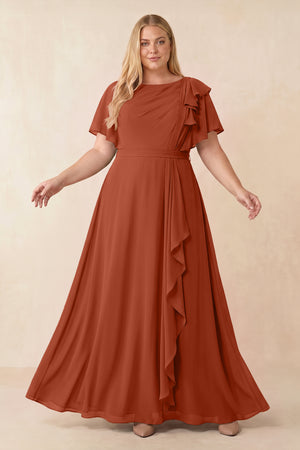 Spice Short Sleeves Bateau A-Line Chiffon Bridesmaid Dress [sizeplus] | KISSBRIDAL