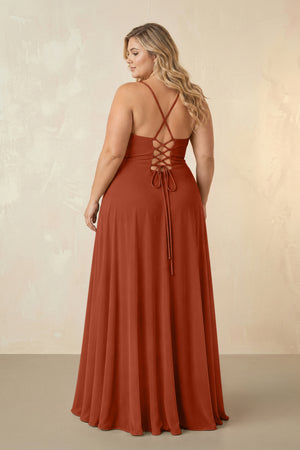 Spice Spaghetti Straps Chiffon A-Line Bridesmaid Dress (2) [sizeplus] | KISSBRIDAL