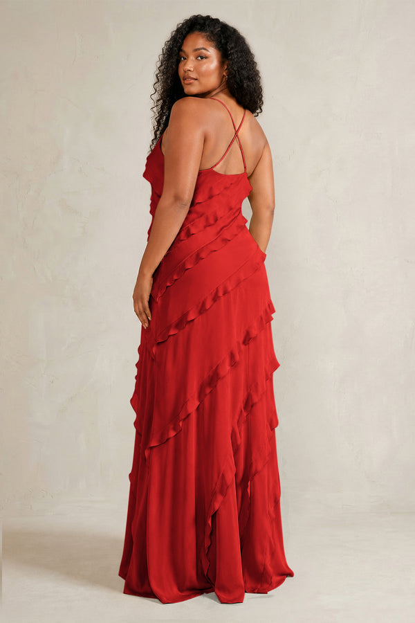 Spice Spaghetti Straps Sheath Stain Ruffled Bridesmaid Dress (4) | KISSBRIDAL[sizeplus]