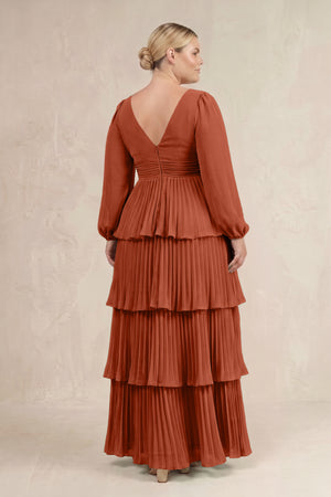 Spice V-Neck Tiered A-Line Long Sleeve Bridesmaid Dress (4) [sizeplus] | KISSBRIDAL