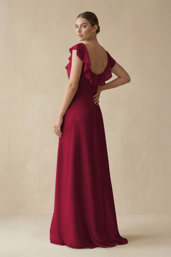 Square Neck A - Line Bridesmaid Dress with Ruffles in Berry - KISS BRIDAL Bridesmaid Dresses