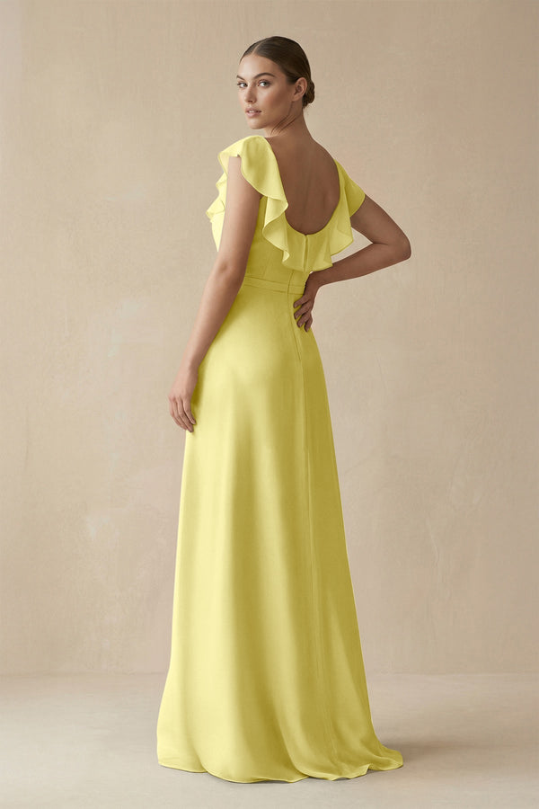 Square Neck A - Line Bridesmaid Dress with Ruffles in Buttercup - KISS BRIDAL Bridesmaid Dresses