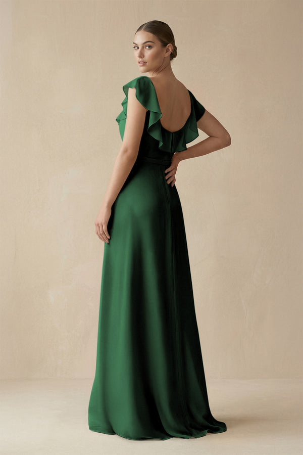 Square Neck A - Line Bridesmaid Dress with Ruffles in Dark Green - SHE IS ME Bridesmaid Dresses