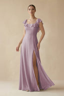 Square Neck A - Line Bridesmaid Dress with Ruffles in Dusk - KISS BRIDAL Bridesmaid Dresses
