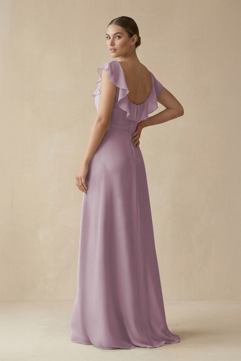 Square Neck A - Line Bridesmaid Dress with Ruffles in Dusk - KISS BRIDAL Bridesmaid Dresses