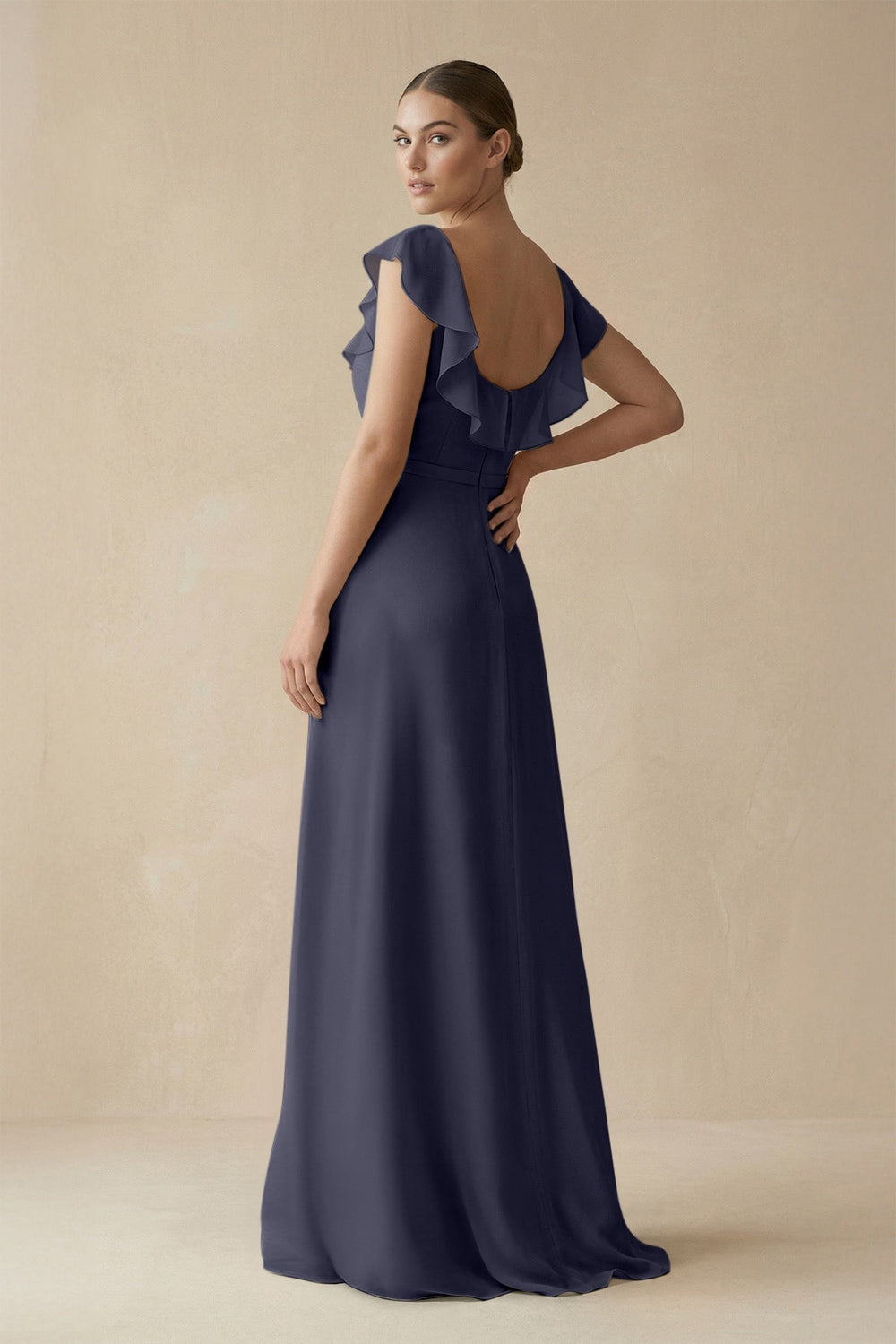 Square Neck A - Line Bridesmaid Dress with Ruffles in Dusk Blue - KISS BRIDAL Bridesmaid Dresses