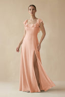 Square Neck A - Line Bridesmaid Dress with Ruffles in English Rose - KISS BRIDAL Bridesmaid Dresses