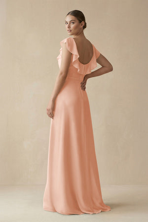 Square Neck A - Line Bridesmaid Dress with Ruffles in English Rose - KISS BRIDAL Bridesmaid Dresses